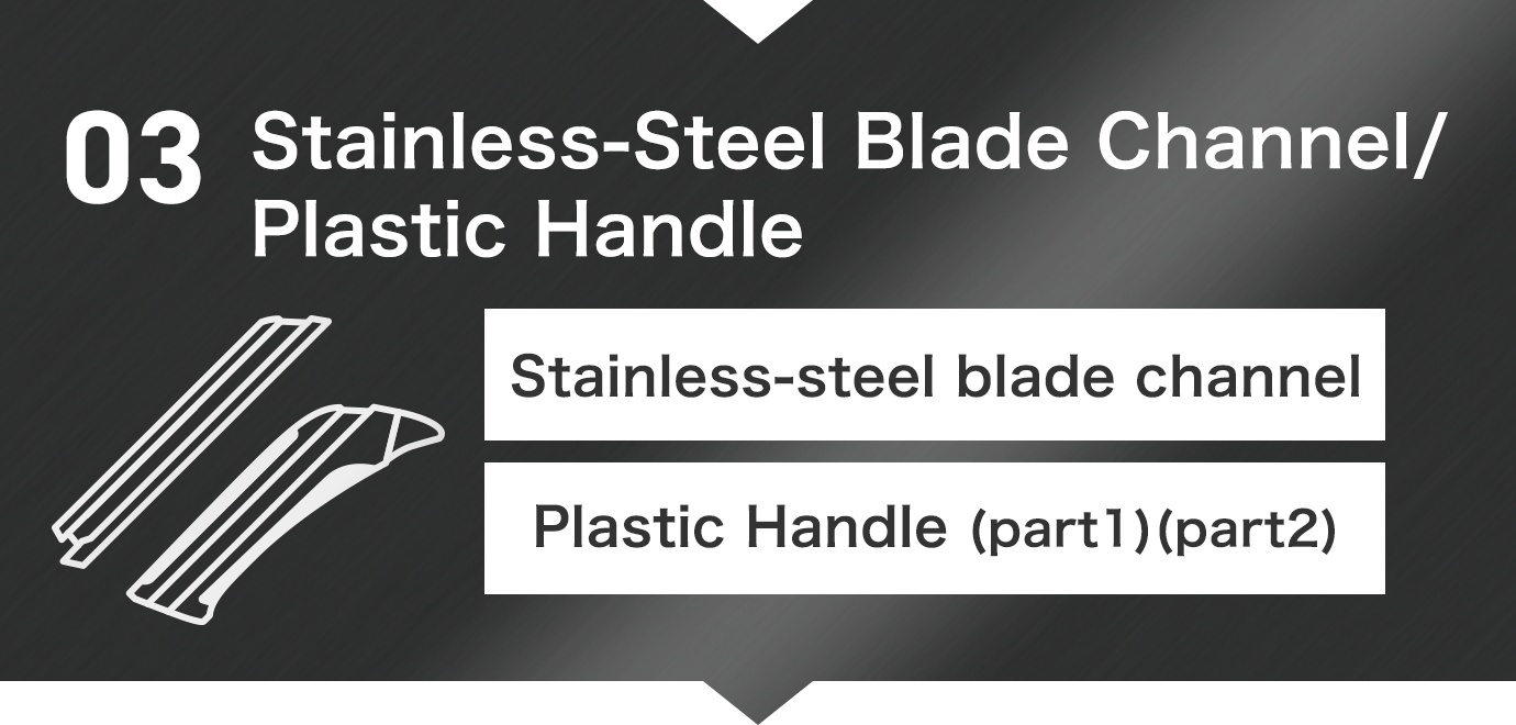 Stainless-steel<br />
blade channel/<br />
Plastic handle